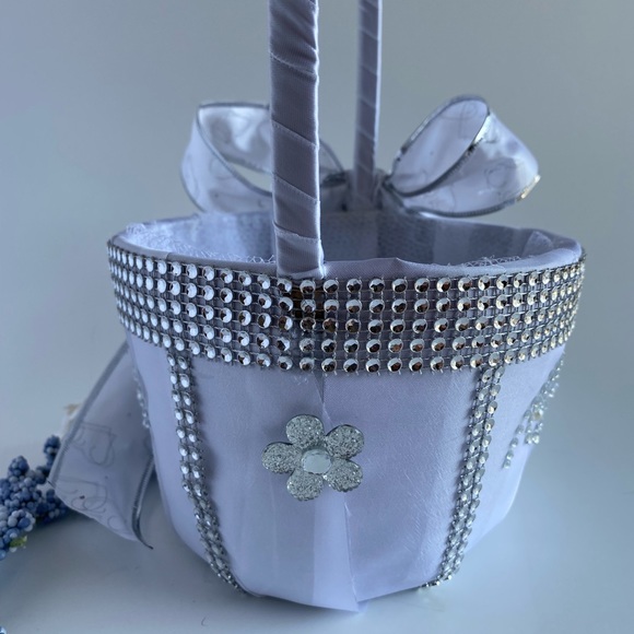 Handmade Pewter Blue Flower Girl Basket - Picture 10 of 16